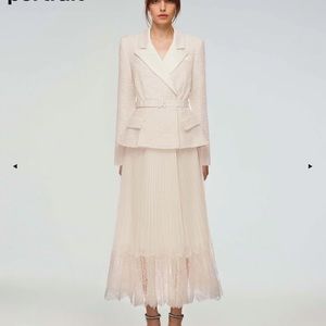 Self portrait Cream Tailored Bouclé And Chiffon Midi Dress (Kate Middleton)